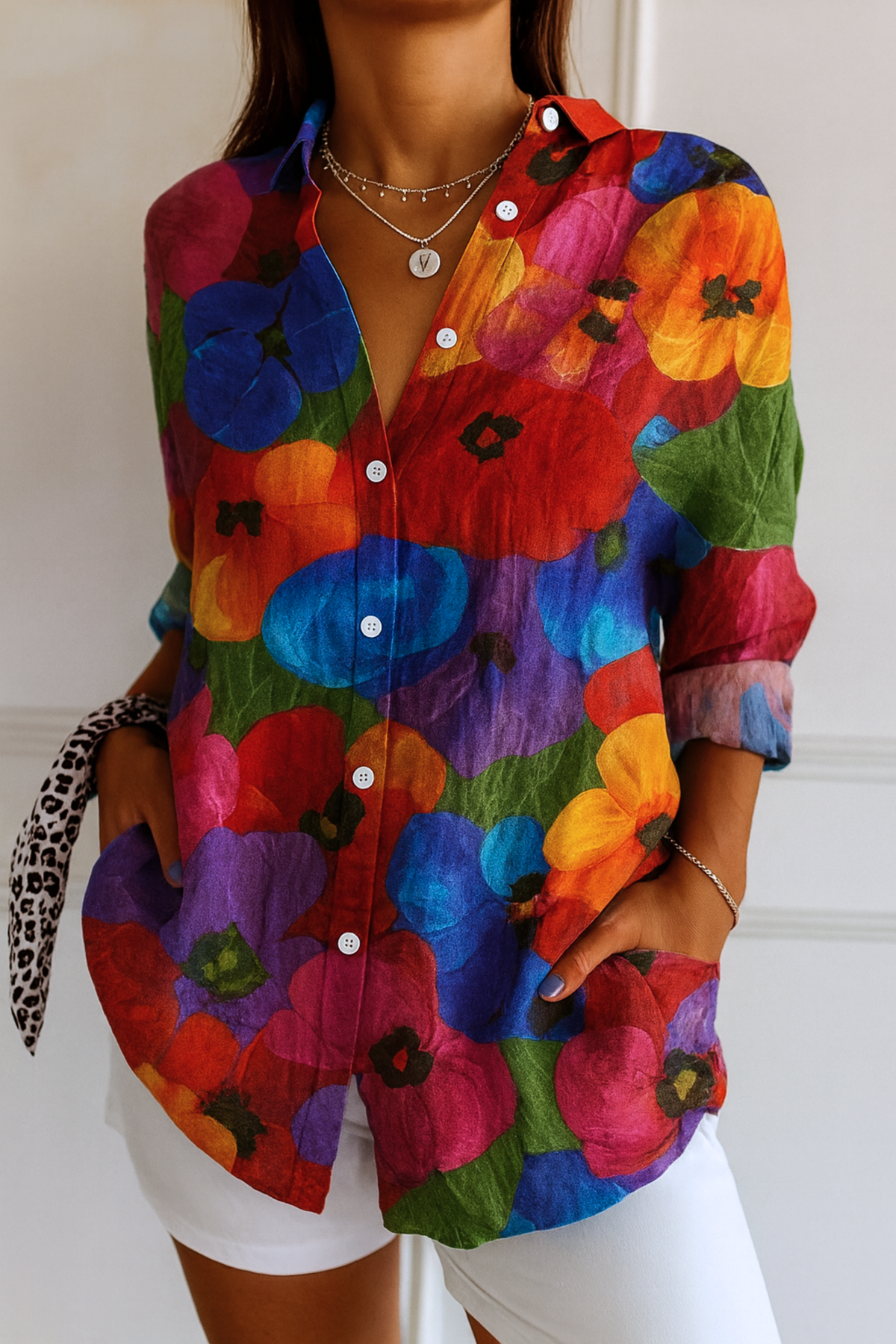 Kirra painterly floral button-down shirt in Mix 2