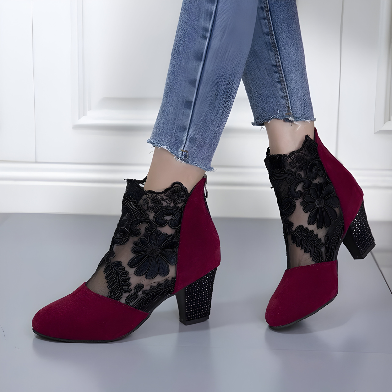 Wynne women's lace mesh block-heel ankle boots