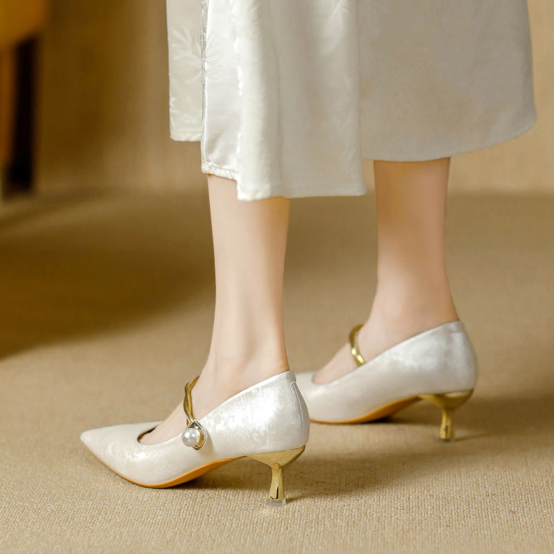 Cherie | Pearl Detail Kitten Heels