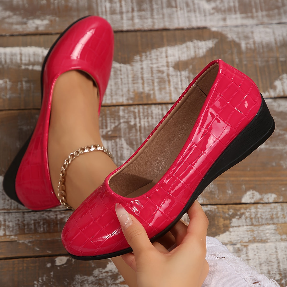 Coral Glossy Low-Wedge Pumps