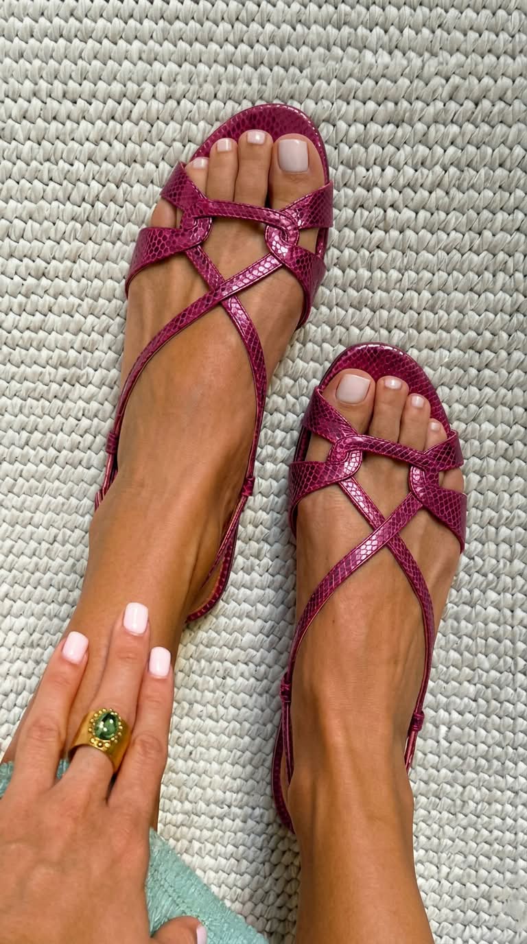 Nicoletta | Flat Sandals with Open Toe and Python Effect