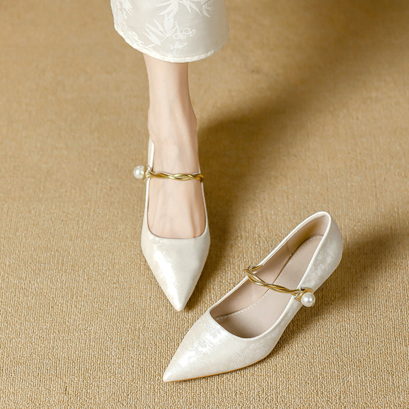 Cherie | Pearl Detail Kitten Heels