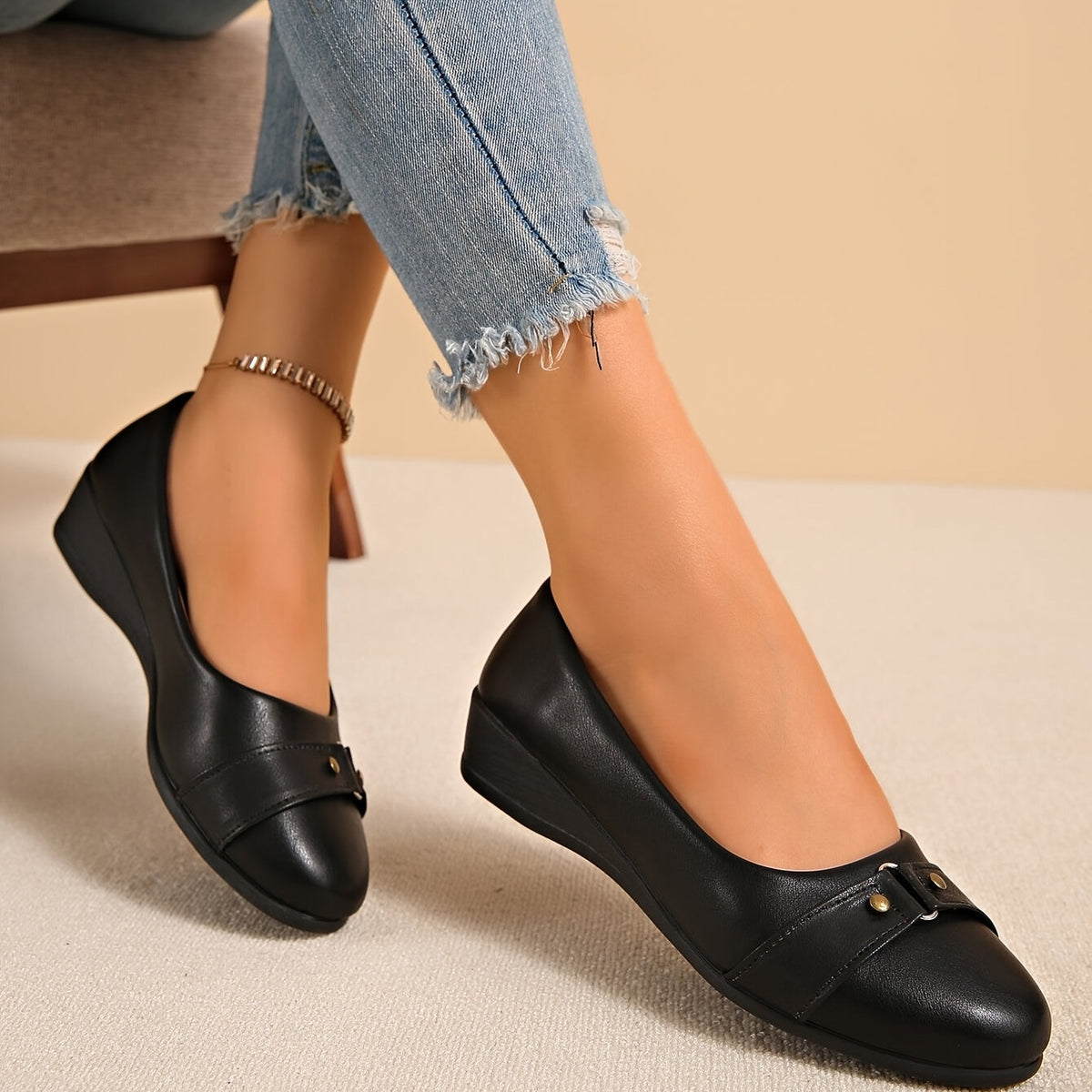 Avis Buckle Detail Wedge Loafers