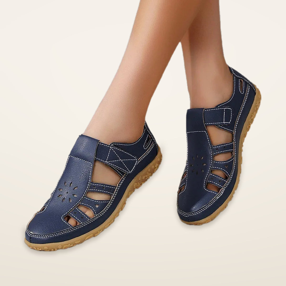 Maude – Navy Blue Orthopaedic Closed-Toe Cut-Out Walking Sandals