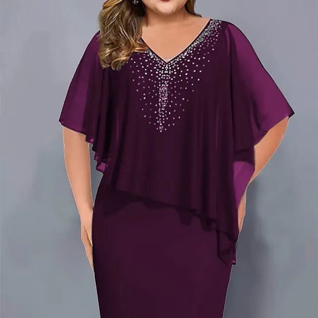 Amelie - Chiffon Dress with V-Neck, Adorned with Rhinestones
