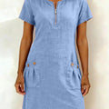 Carmen | Women's Zip-Neck Cotton-Linen A-Line Dress
