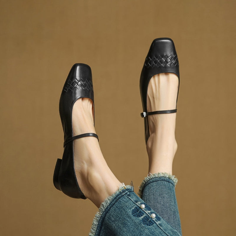 Cleo Woven Square-Toe Mary Jane Flats