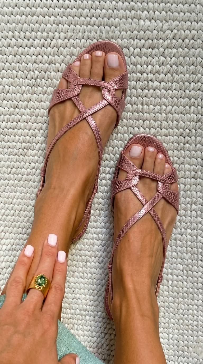 Nicoletta | Flat Sandals with Open Toe and Python Effect