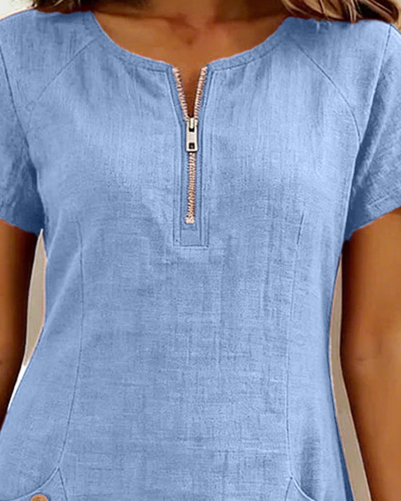 Carmen – Zip-Neck Cotton-Linen A-Line Dress