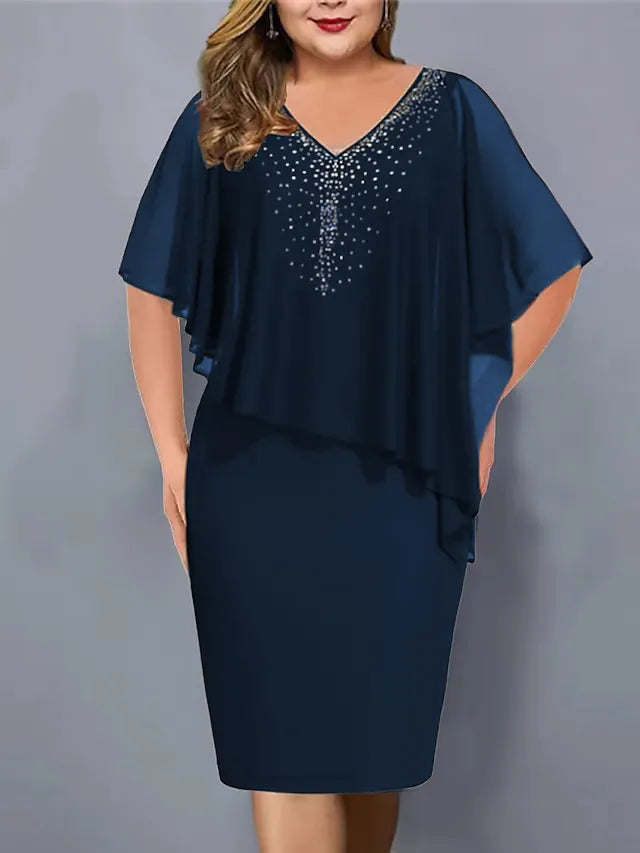 Amelie - Chiffon Dress with V-Neck, Adorned with Rhinestones