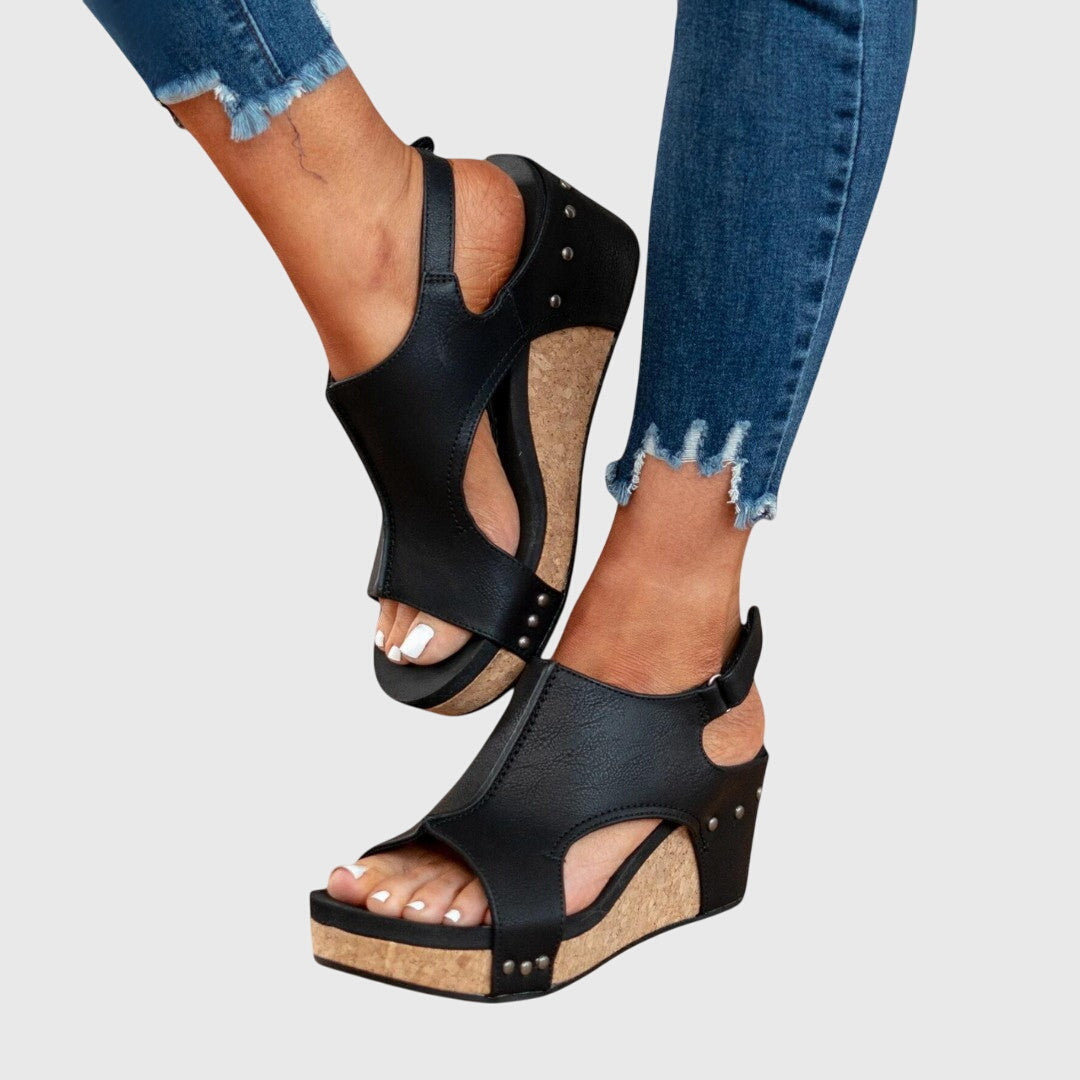 Claudette Studded Slingback Wedge Sandals