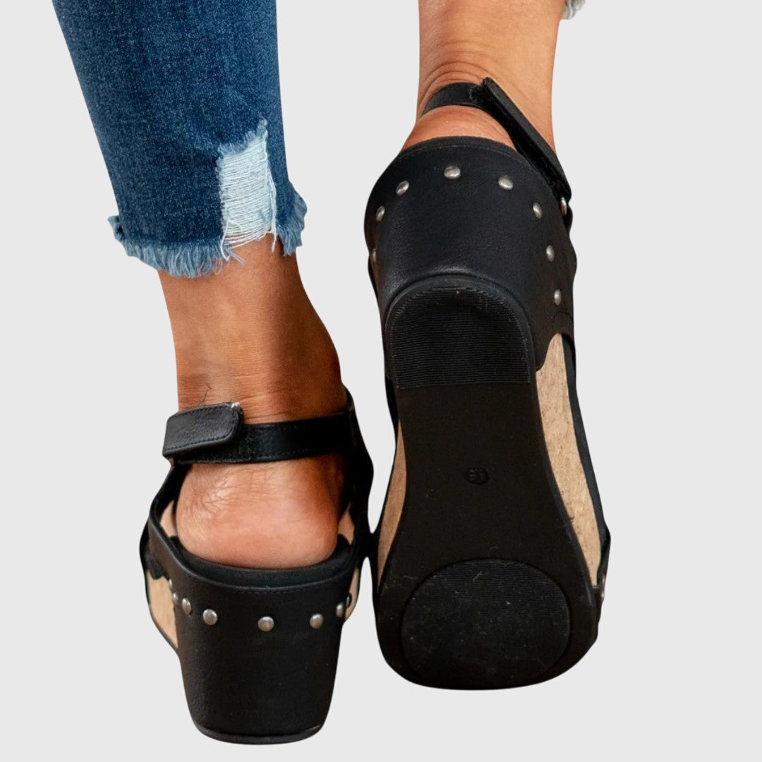 Claudette Studded Slingback Wedge Sandals