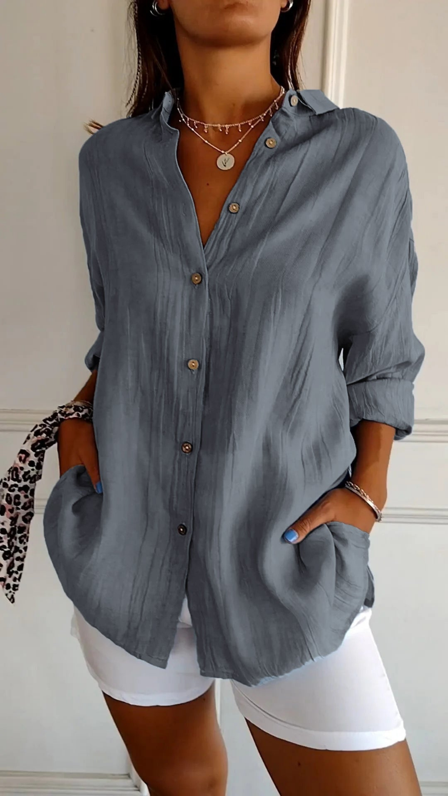 Tessa linen oversized button-down shirt in Grey