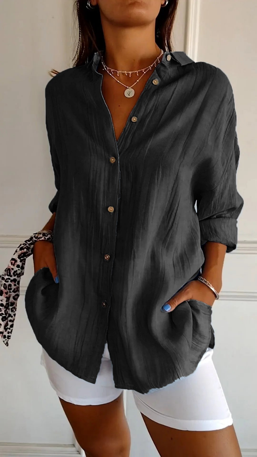 Tessa linen oversized button-down shirt in Black