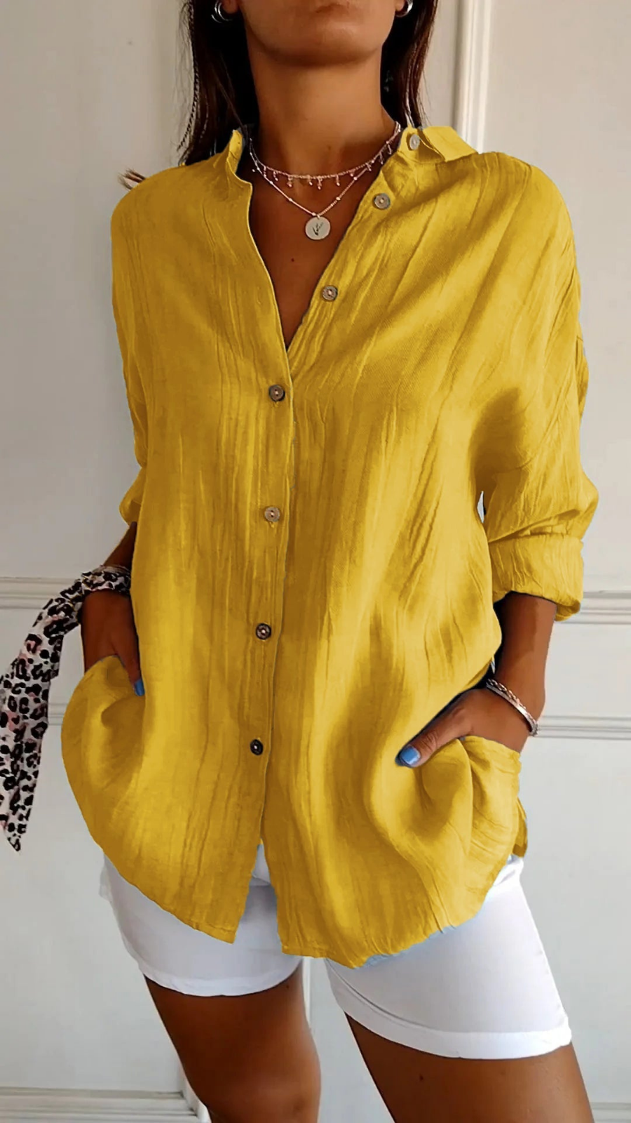Tessa linen oversized button-down shirt in Yellow