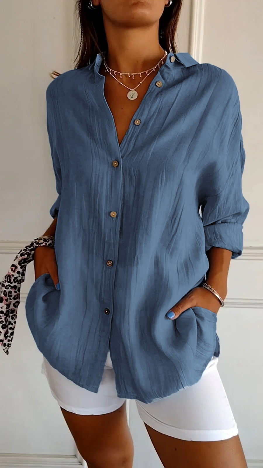 Tessa linen oversized button-down shirt in Dark Blue