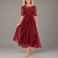Rosemond | Women's Burgundy Lace Bodice Draped Midi Dress