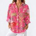 Colleen | Women's Tropical Bird and Palm Print Blouse