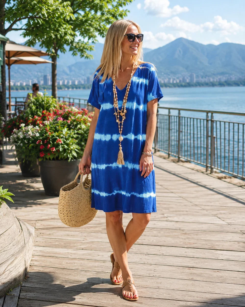 Giulietta – Women's Tie-Dye Stripe V-Neck T-Shirt Dress