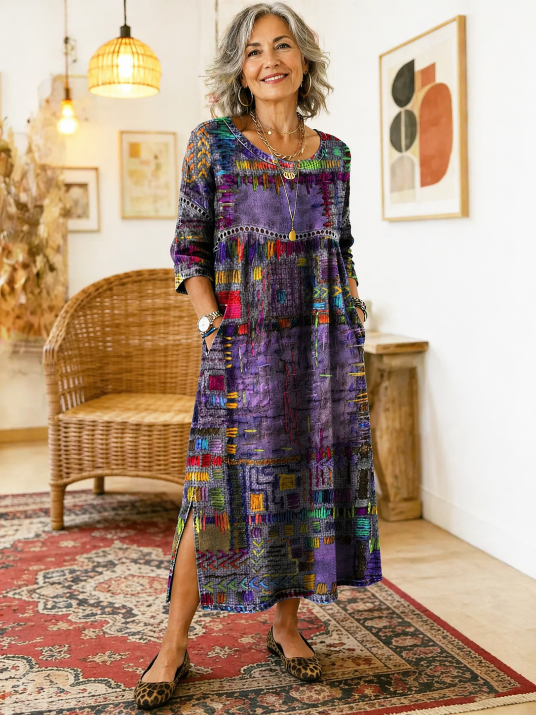 Manuela | Denim dress with ethnic patchwork