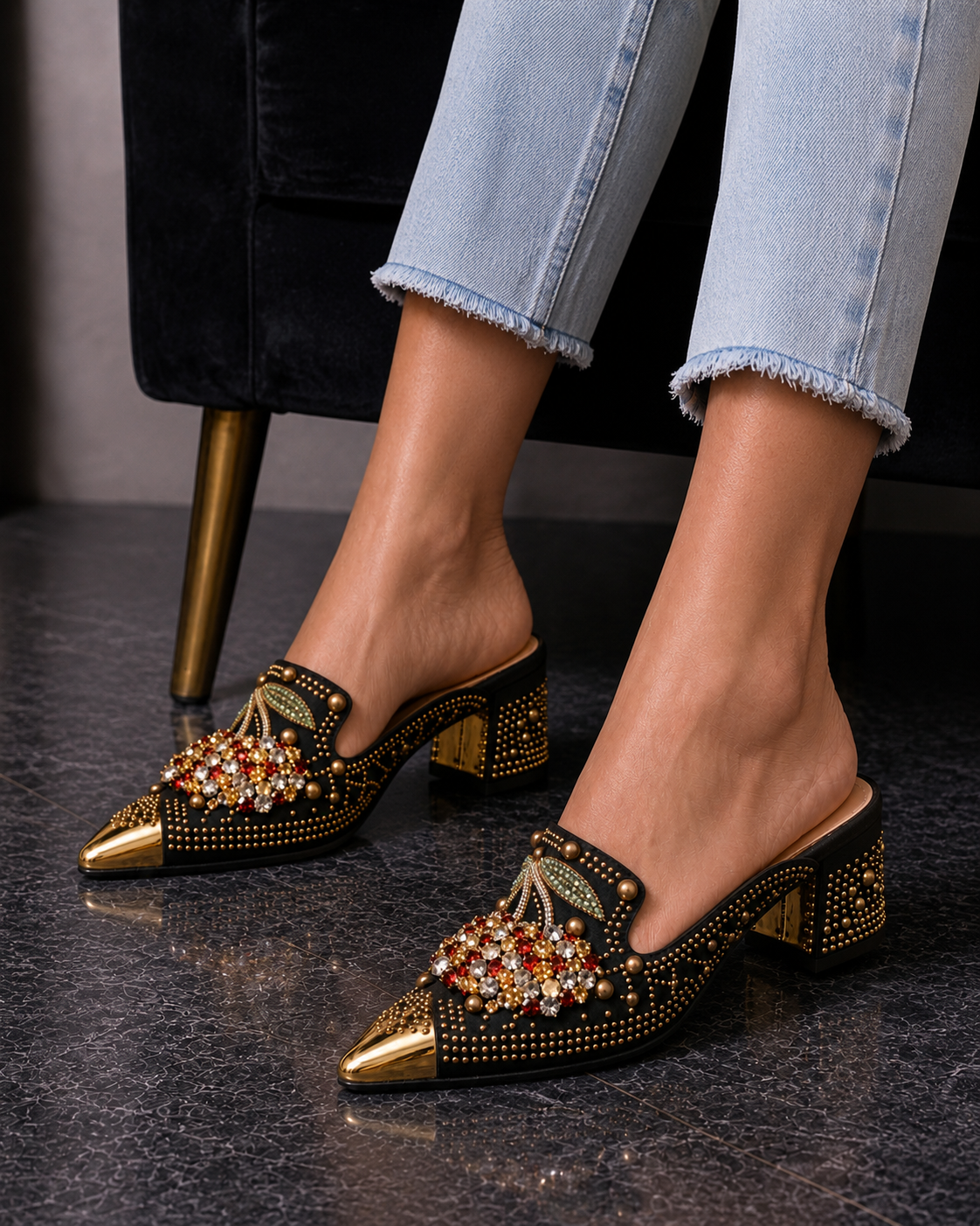 Gilda | Mule with Crystals and Cherry Detail