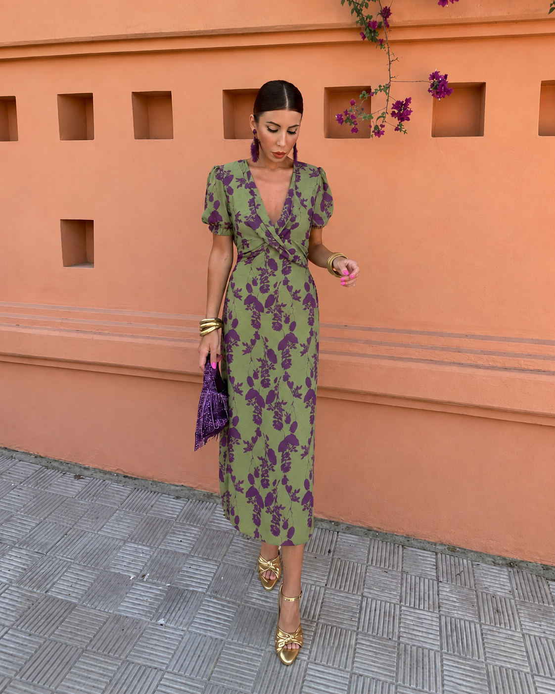 Ernestina™ | Tummy Flattering Long Floral Green Dress