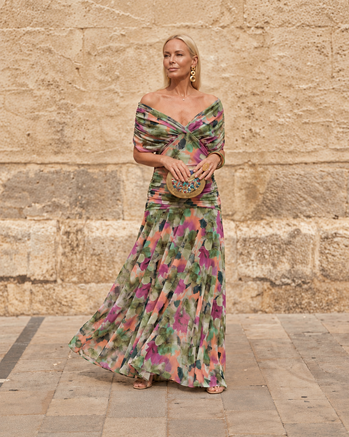 Ignacia™ | Tummy Flattering Long Pleated Floral Dress