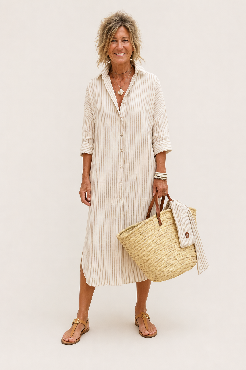 Ilaria – Women's Striped Button-Front Shirt Dress