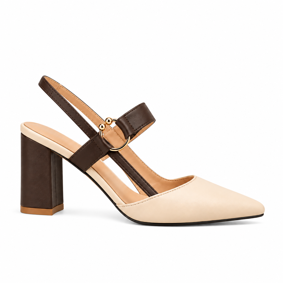 Suzette women's slingback block heels with gold ring