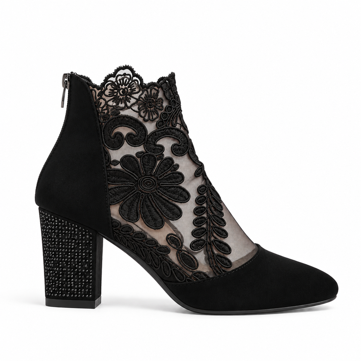 Wynne women's lace mesh block-heel ankle boots