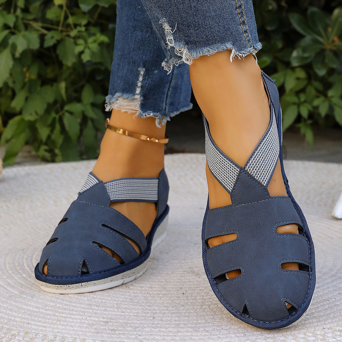 Marnie – Navy Blue Orthopaedic Closed-Toe Cross-Strap Comfort Sandals