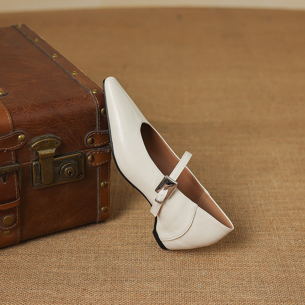 Gretel Pointed-Toe Leather Mary Jane Flats