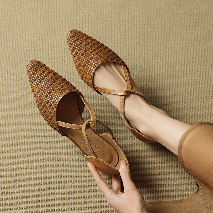 Dona | Woven T-Strap Shoes