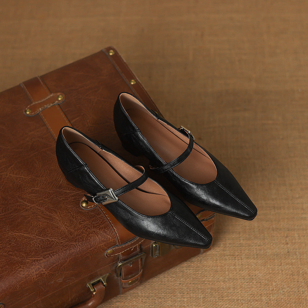 Gretel Pointed-Toe Leather Mary Jane Flats