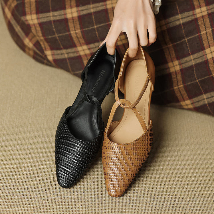 Dona | Woven T-Strap Shoes
