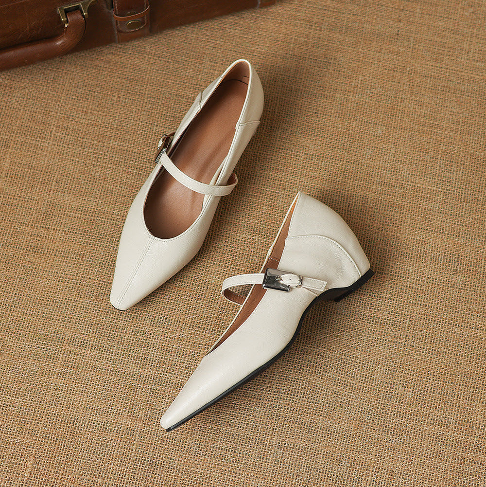 Gretel Pointed-Toe Leather Mary Jane Flats