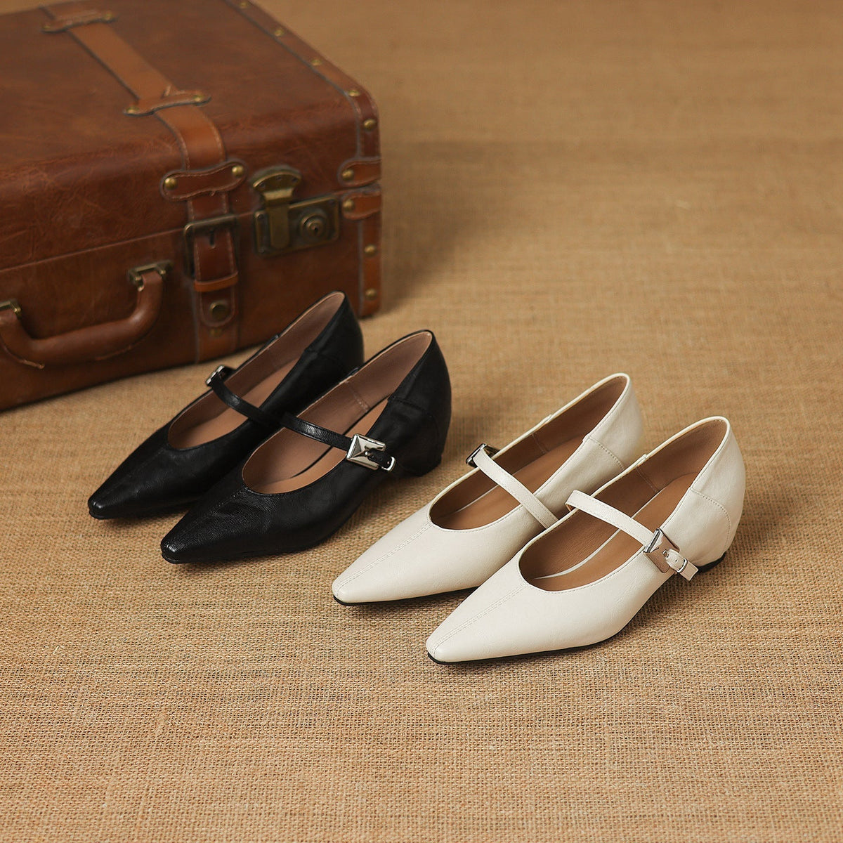 Gretel Pointed-Toe Leather Mary Jane Flats