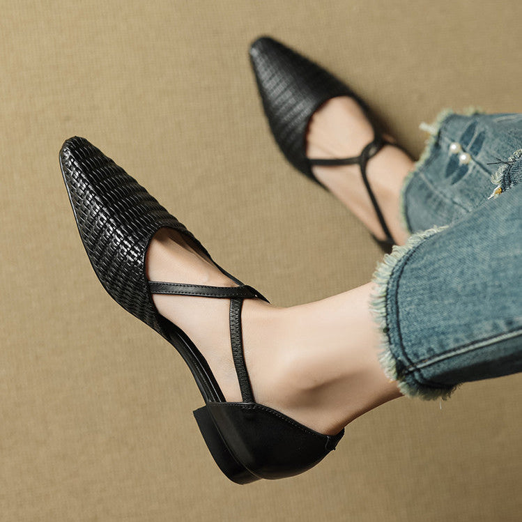 Dona | Woven T-Strap Shoes