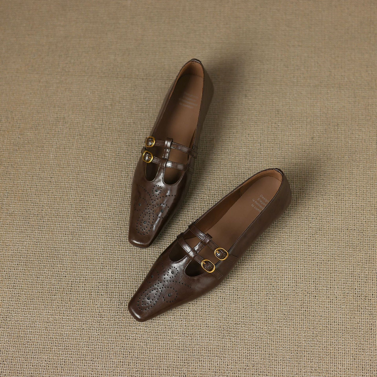 Enid Brogued Double-Strap Mary Jane Flats