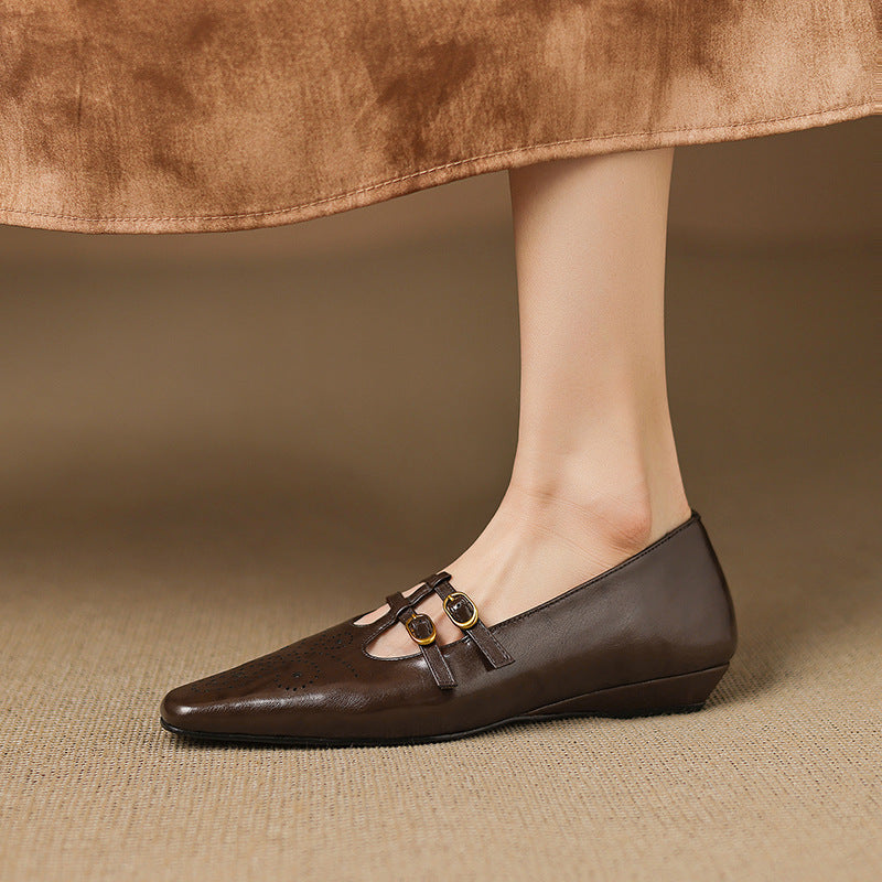Enid Brogued Double-Strap Mary Jane Flats