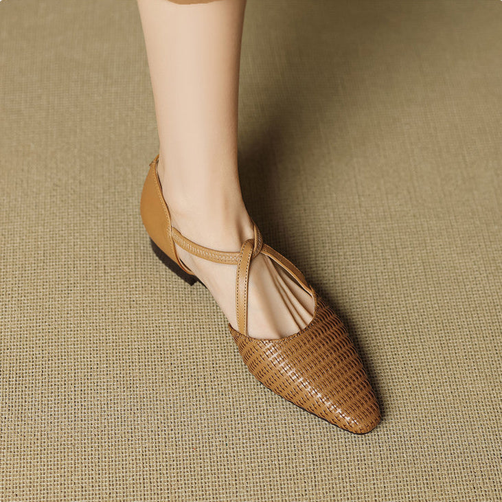Dona | Woven T-Strap Shoes