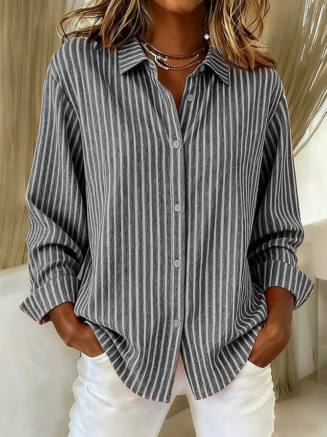 Juliet Womens Classic Striped Button-Down Shirt in Grey