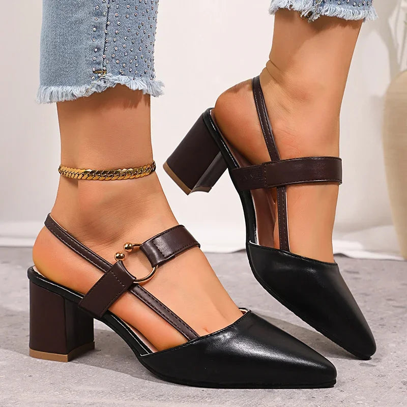 Suzette women's slingback block heels with gold ring