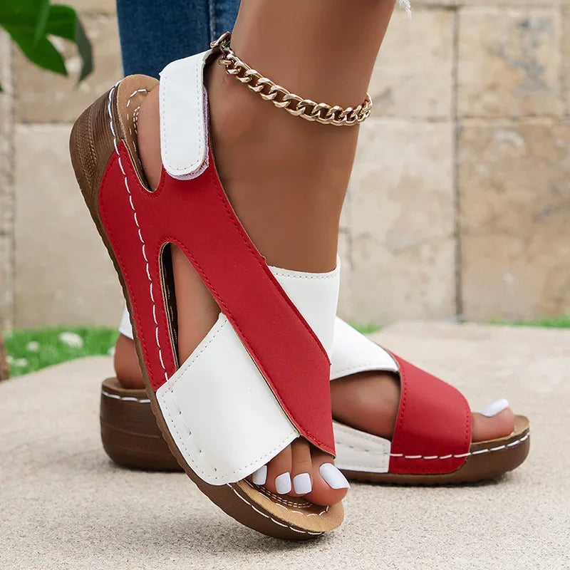 Rosalind Orthopaedic Peep-Toe Wedge Sandals in Red & White