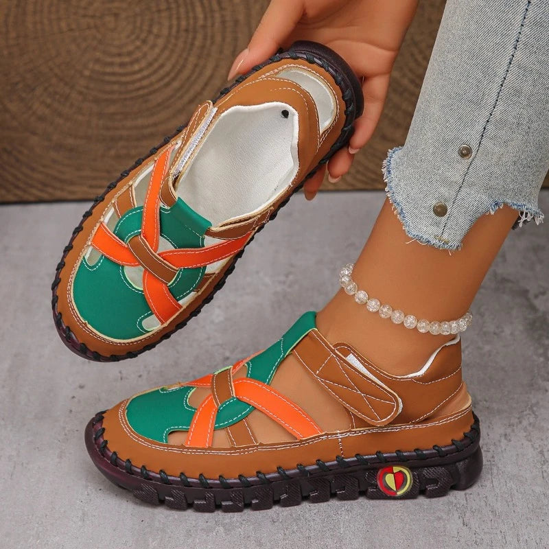 Joanne – Tan Multi Orthopaedic Closed-Toe Colour-Block Sandals
