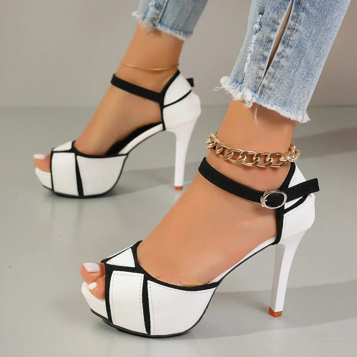 Delia women's two-tone platform ankle-strap heels