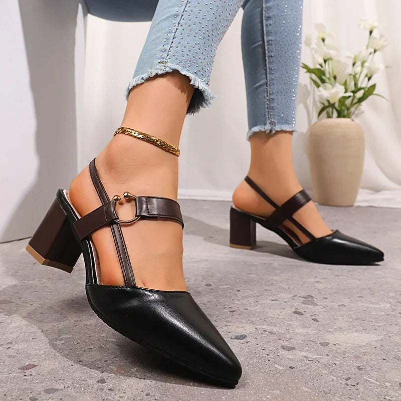 Suzette women's slingback block heels with gold ring