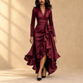 Carolina | Women's Satin Wrap Ruffle Evening Dress