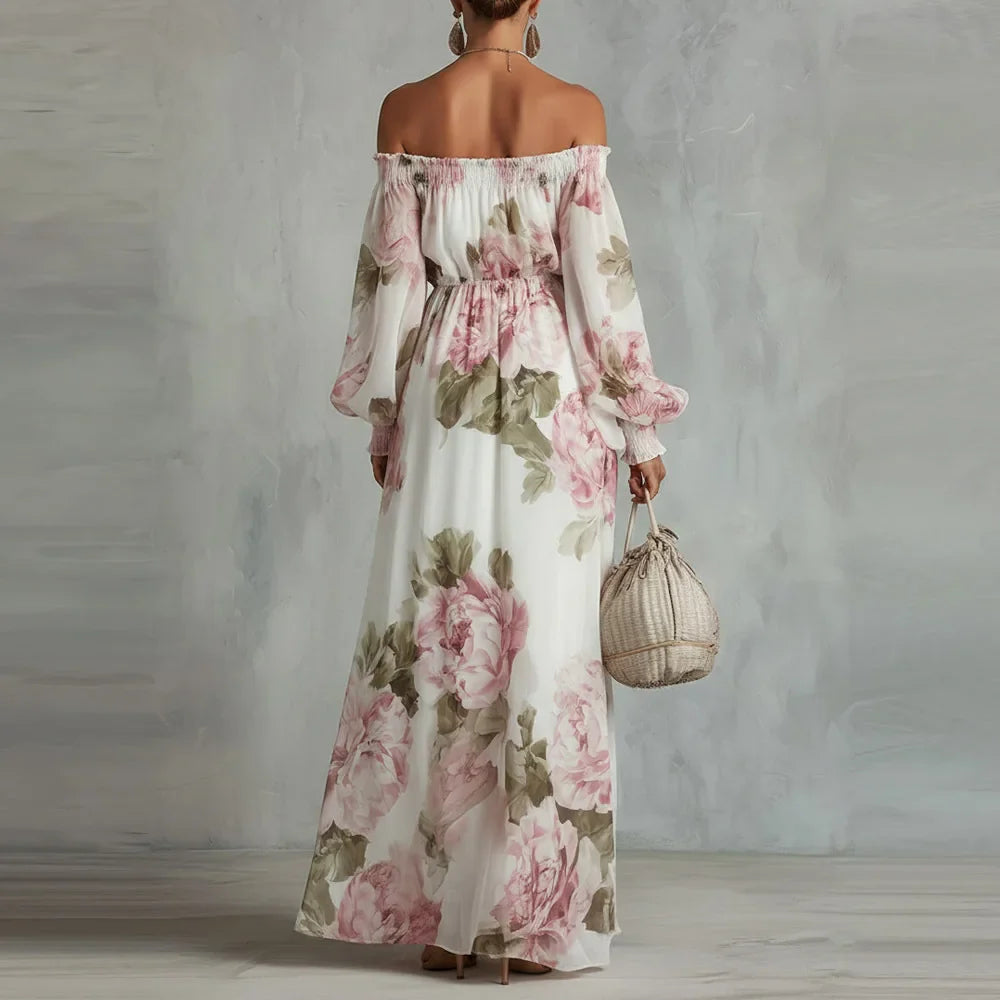 PEONY | Floral Off Shoulder Maxi Dress Long Sleeve