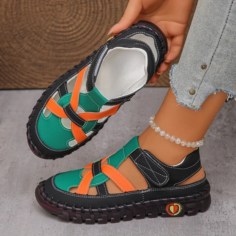 Joanne – Black Multi Orthopaedic Closed-Toe Colour-Block Sandals